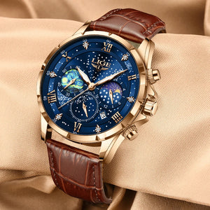 LIGE Leather Strap Moon Phase