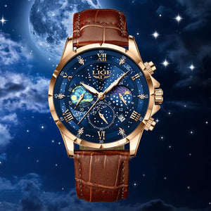 LIGE Leather Strap Moon Phase